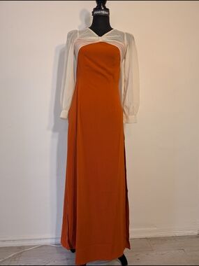 Ao Dai Bundle 3/$30 Rust Orange and Ivory Long Sleeve Evening Dress